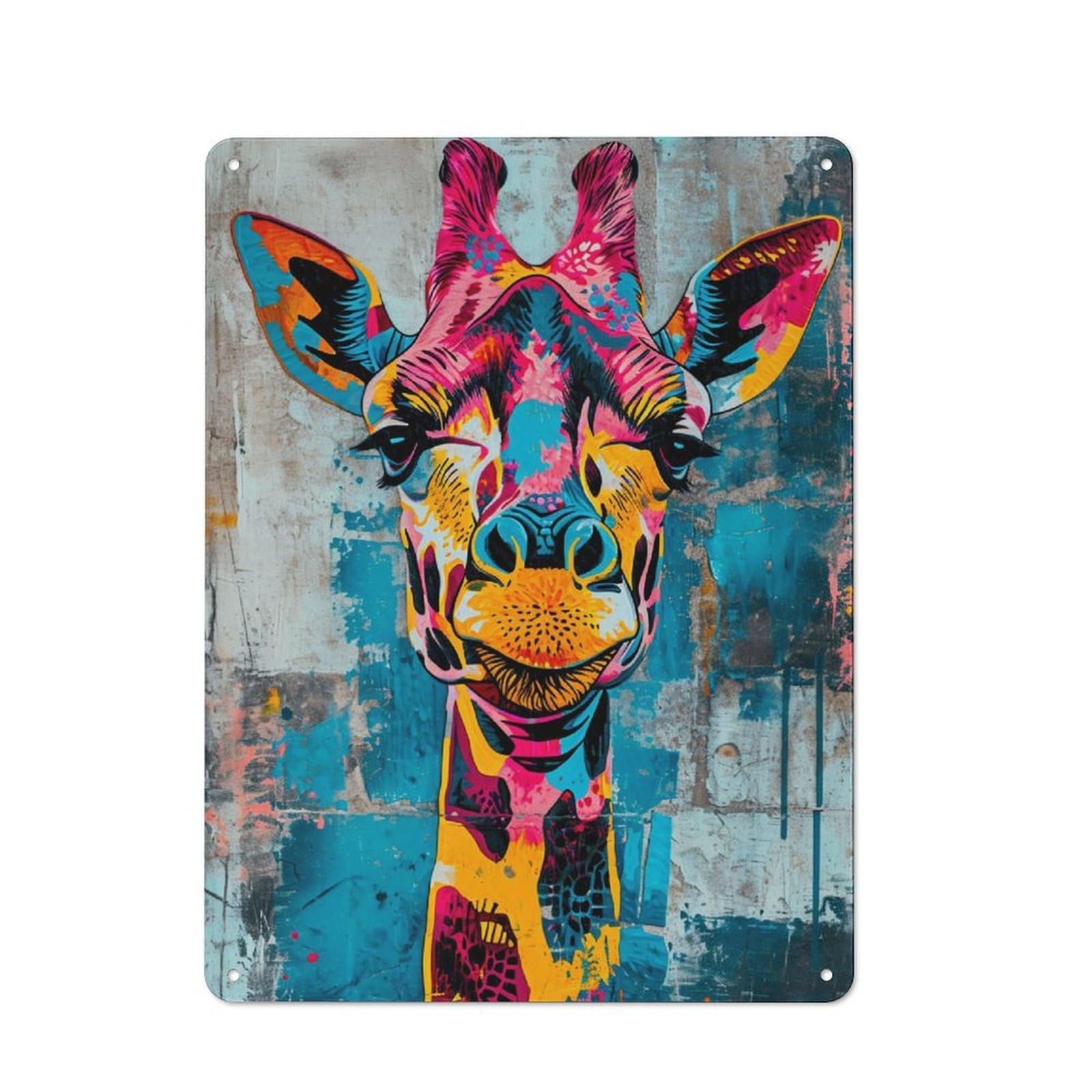 Junmoney Expressive Giraffe Retro Tin Sign 40X30cm For Workshop Wall, For Collectors Of Retro Metal Wall Decor
