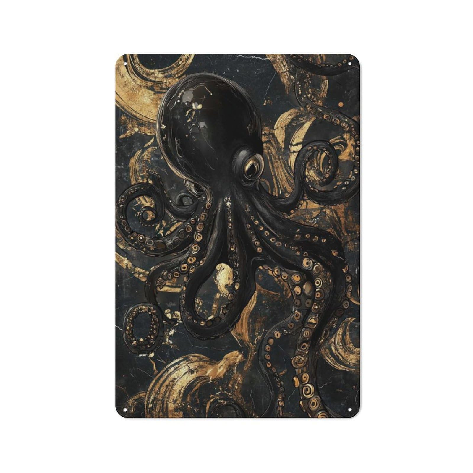 Junmoney Abstract Goldblack Octopus Vintage Tin Sign 30X20cm Featuring Industrial Wall Art For Garage, Workshop, Shed Or Utility Room