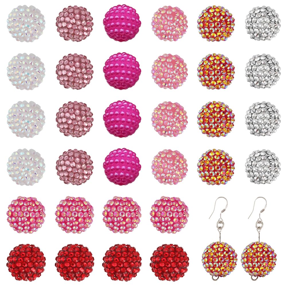 CHGCRAFT - Lote de 32 perlas de bola de 8 colores, color rosa de 0,8 pulgadas, cuentas de diamantes de imitación de resina, perlas de bola de goma para la fabricación de joyas de pulsera, collar,