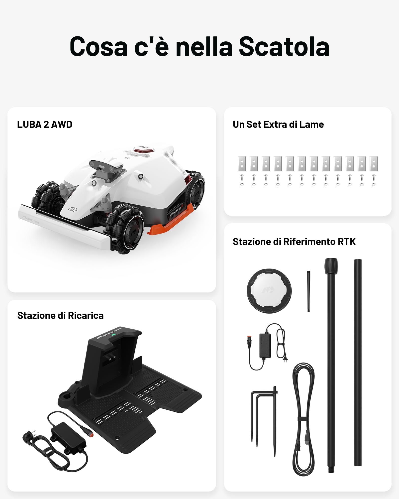 MAMMOTION LUBA 2 AWD 5000X Robot Tagliaerba Senza Fili Perimetrali, Consigliato 5000m², Max. 6000m², Mappatura Automatica UltraSense AI Vision, 80% di pendenza, Altezza di Taglio 25-70mm