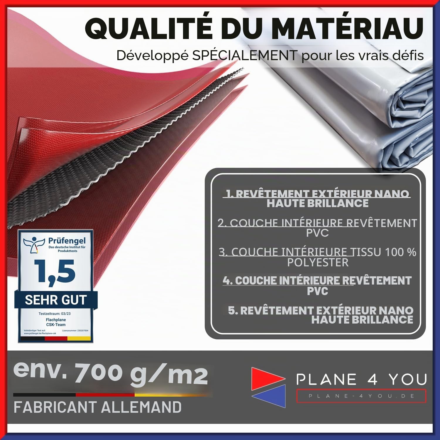 Humbaur Bâche de remorque de haute qualité 258 x 137 cm – Bâche de remorque imperméable sur mesure – Bâche plate – Gris brillant
