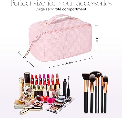 Miniatura 3 de Bolsa de viaje de maquillaje, bolsa de aseo de viaje para mujer, bolsa de maquillaje, organizador de maquillaje de piel sintética, estuche de