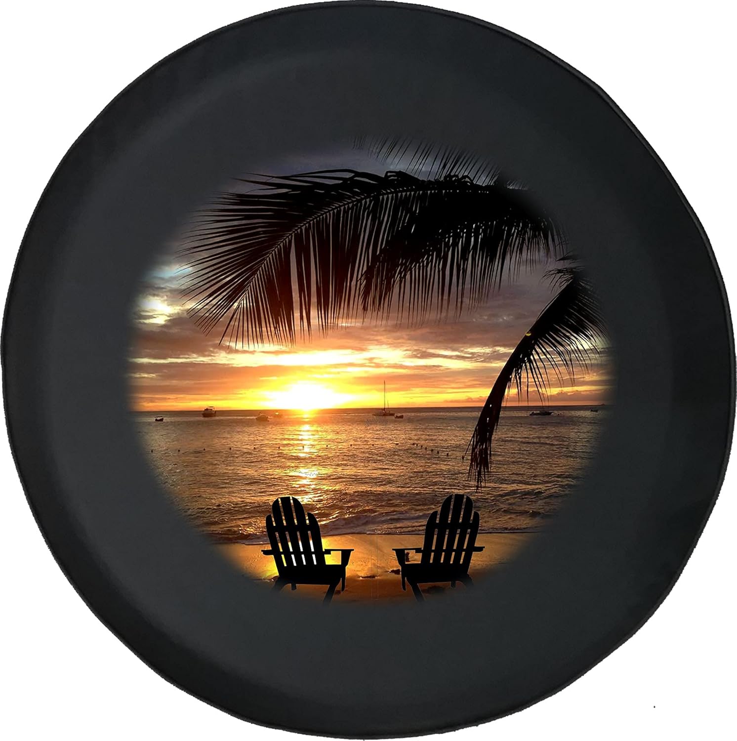 Spare Tire Cover Tropical Island Sunset Black Accessories for Trailers Trucks SUVs RV Campers 28-29 Inch