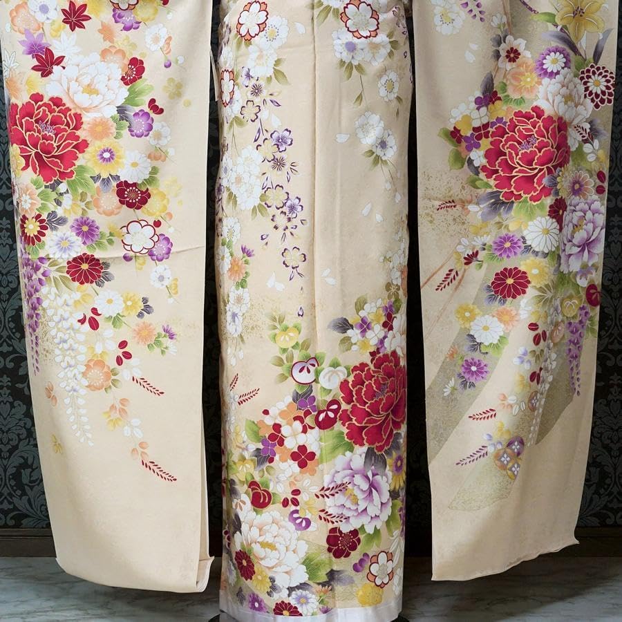 振袖セット オーダー仕立て 鳥の子色 ベージュ 牡丹 古典 成人式 正統