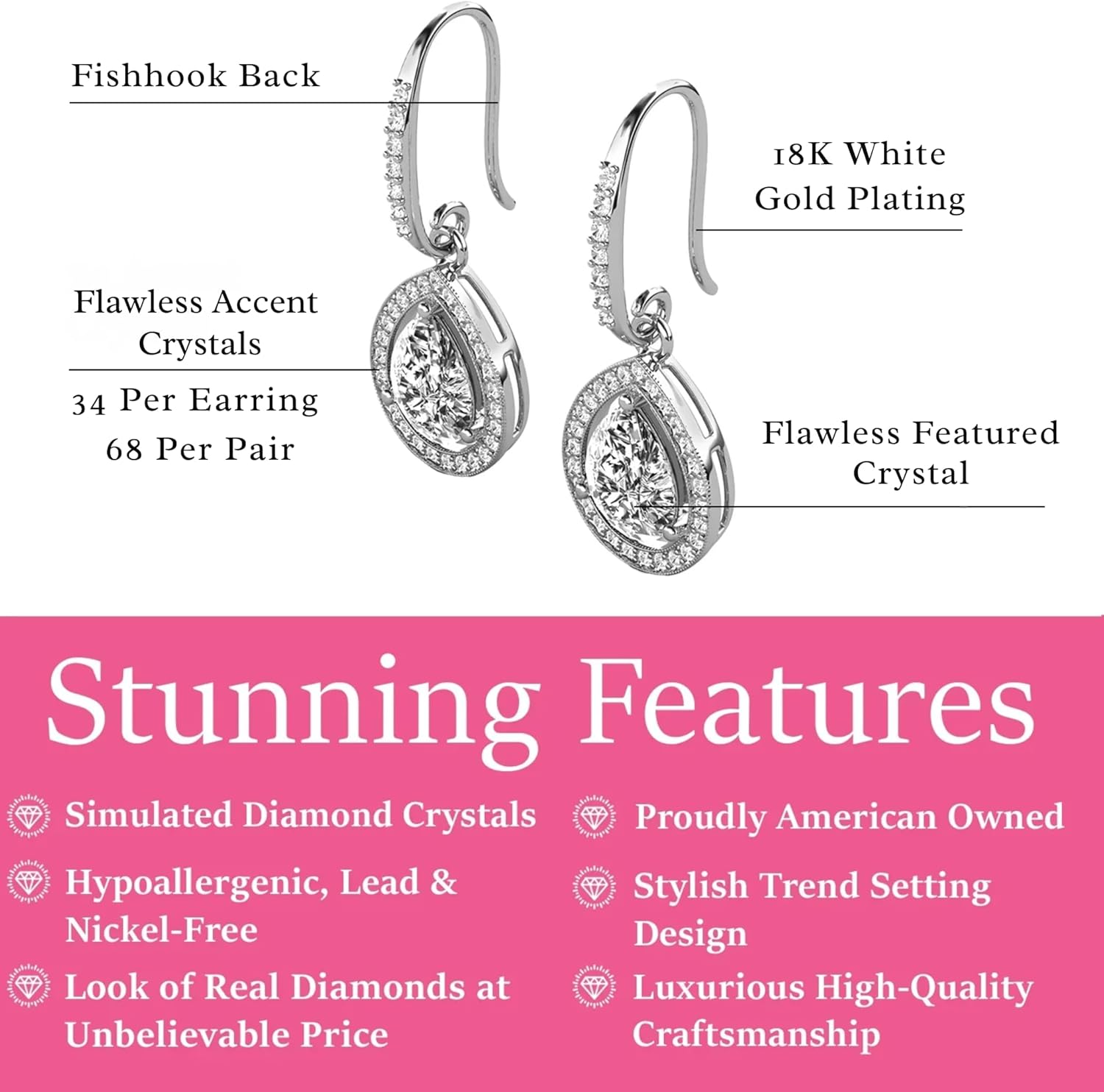 Cate & Chloe Isabel Teardrop 18k Gold-Plated Dangle Earrings with Simulated Diamond Crystals | Jewelry for Women | Romantic Gifting Accessory for Her on Valentines Day, Birthday & Anniversary