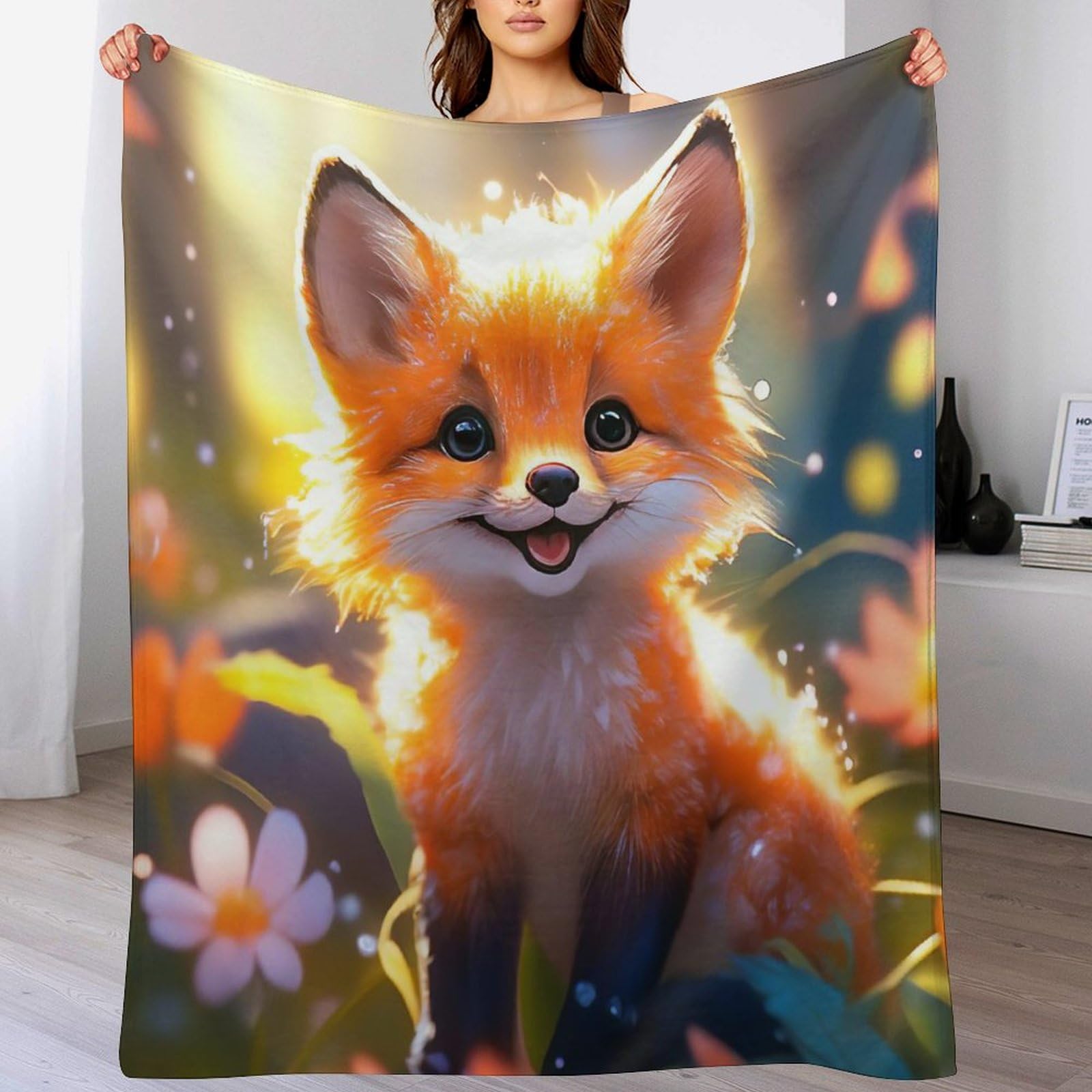 Plaid couette renard pour cocooning sur le sofa et canapé-lit