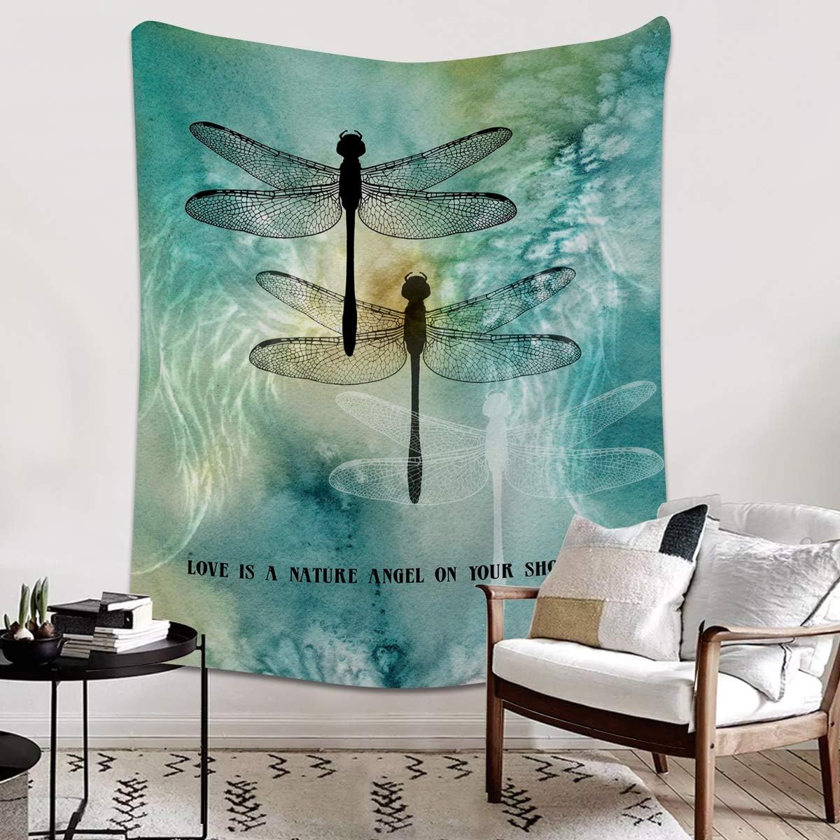 Suреr Sаlе 🛒 SODIKA Flannel Fleece Light Weight Luxurious Super Soft Cozy Fuzzy Throw Blanket for Couch Chair All Seasons,Love is A Nature Angel On Your Shoulder Ink Dtyle Dragonfly Painting 60x80