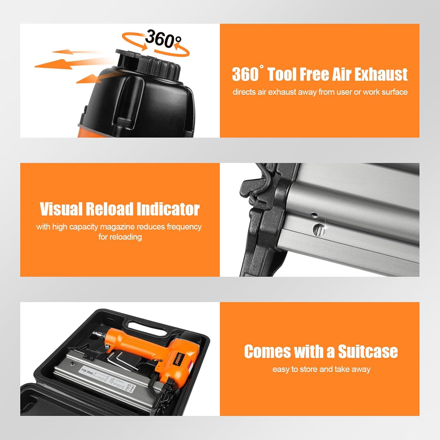 F50/9040 Pneumatic 2 in 1 Brad Nailer and Stapler Accepts 18 Gauge 2-Inch Brad Nails and 1/4-Inch Crown Staples, Air Finish Nail Gun and Staple Gun with Carring Case