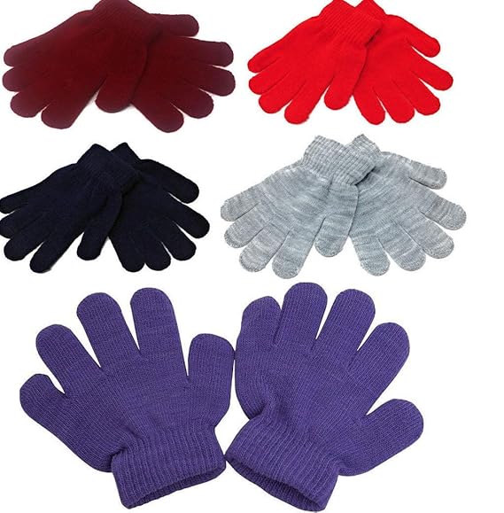 Neelam Kids Plain Coloured Winter Warm Knitted Woollen Magic Gloves (Multicolour, 9-10 Years) - Pack of 8