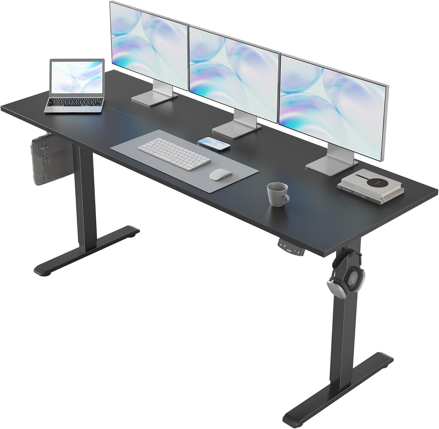 Agilestic Electric Standing Desk, Large 63 x 24 Inches Height Adjustable Desk, Sit Stand up Desk for Work Office Home, Ergonomic Rising Gaming Computer Table with Memory Preset, Black