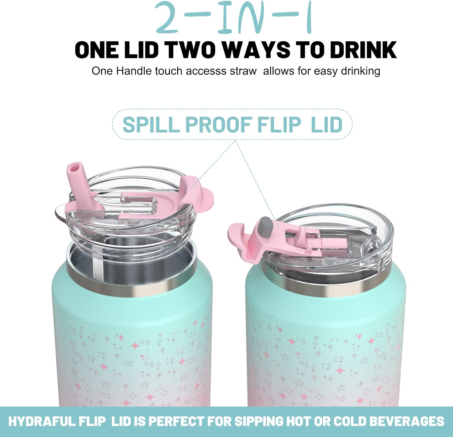 Hydraful 64 oz Tumbler with Handle and Straw - 100% Leak-Proof - Insulated Cup Reusable Stainless Steel Large Water Bottle Travel Mug for Gym, Hiking, and Camping - Gifts for Women Men Him Her - Image 3