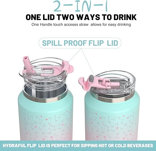 Miniatura 3 de Hydraful Vaso de 64 onzas con asa y pajilla, 100% a prueba de fugas, vaso aislado reutilizable, botella de agua grande de acero inoxidable, taza de