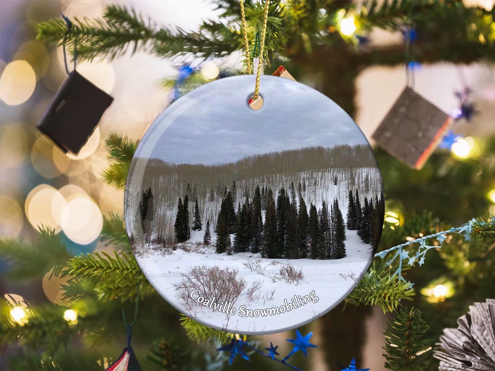 Coalville Snowmobiling Utah USA America Christmas Ornaments for Tree Ceramic Pendant Crafts Double Sided Ornament Homes Fireplace Porch Decor Xmas Gifts for Women Man Porcelain Travel Souvenirs