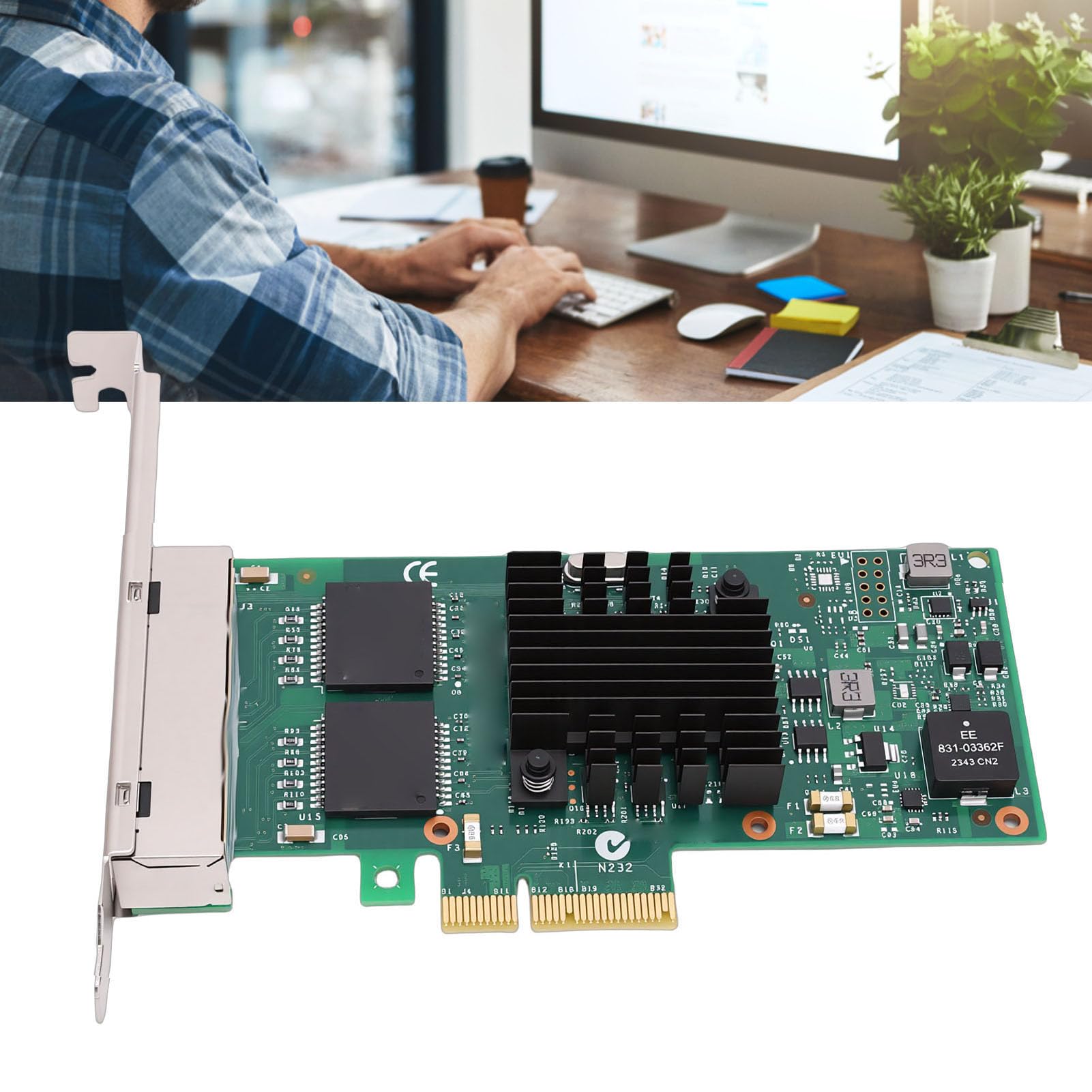 Scheda di Rete Gigabit, Adattatore Ethernet PCIe 2.0 X4 a 4 Porte con Supporto Chip 82580, per Server Desktop Sistemi di Storage per Visione Artificiale Industriale