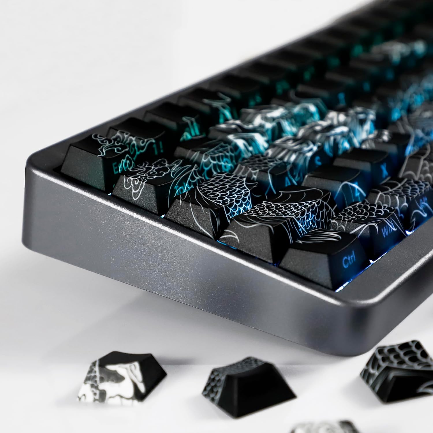 YMDK Chinese Dragon PBT Keycaps, Sidelit Cool 78 Keys, Cherry Profile, Dye Sub, Custom Shine Through keycaps for MX Mechanical Keyboard (Chinese Dragon 78)