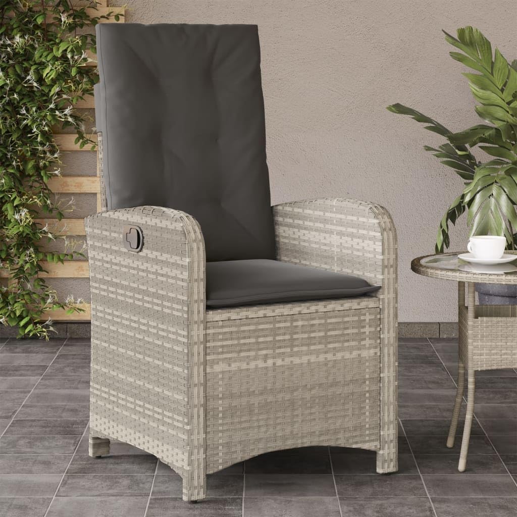 Poltrona da giardino reclinabile con cuscini in rattan PE grigio chiaro Sedie da esterno resistente alle intemperie, poltrone per terrazze, mobili da giardino, poltrone da giardino