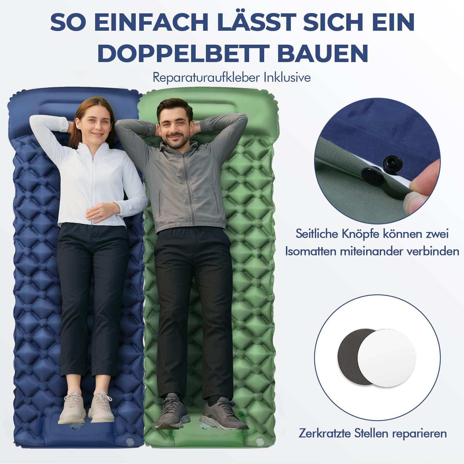 LENDOO Ultraleichte Aufblasbare Isomatte, 195cm*60cm Isomatte Selbstaufblasend Mit Aufblasbarem Kissen Isomatte Camping Outdoor Wasserdicht mit Fußpumpe luftzellenmatte aufblasbar für Outdoor