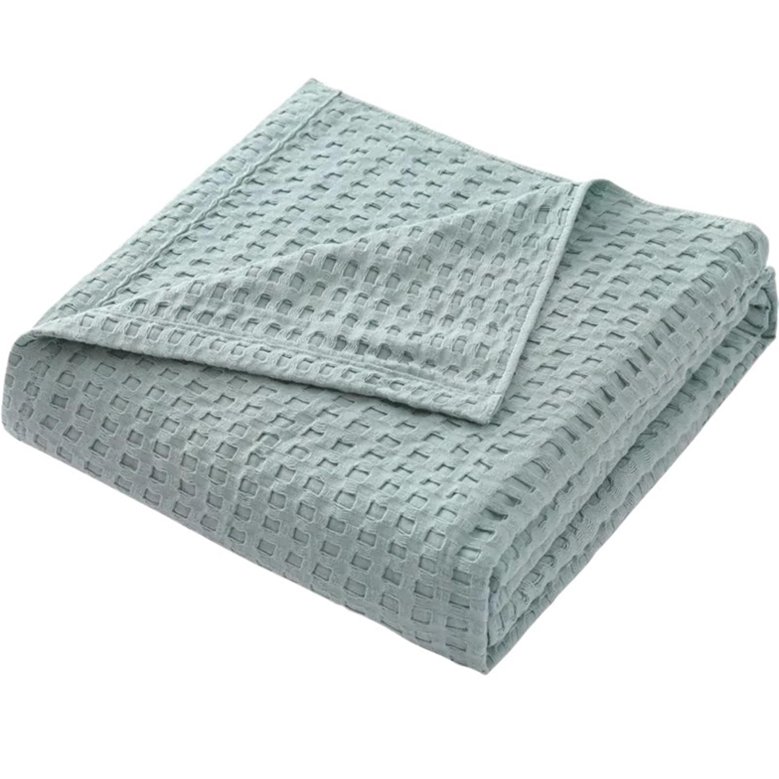 YGLEEULI Muslin Throw Blanket Summer Waffle Plaid Cotton Bed Blanket Throw Thin Quilt Knitted Bedspread Home Hotel(Light Green,200x230cm)