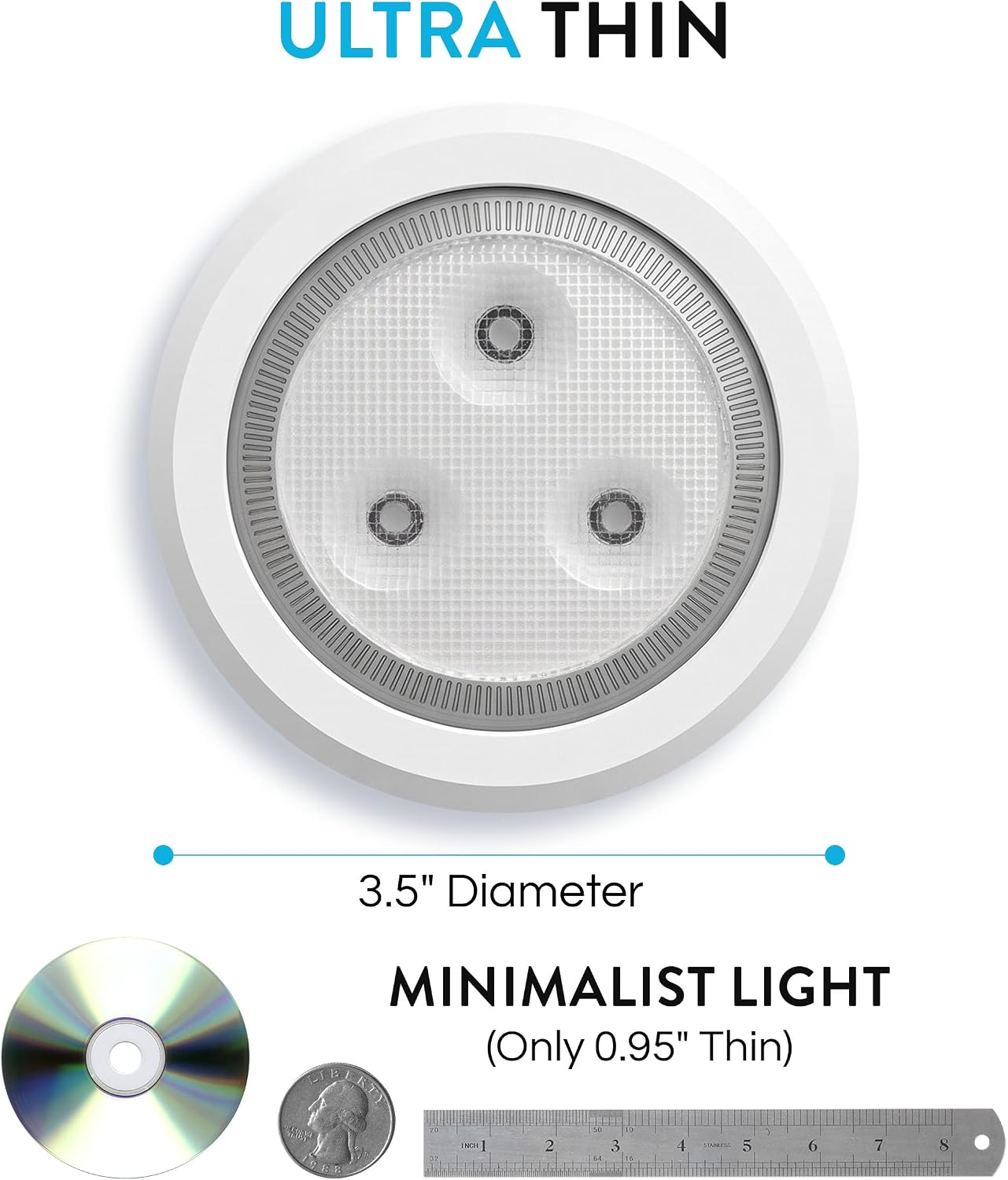 Brilliant Evolution Ultra Thin Wireless LED Touch Lights - Battery Operated Under Cabinet Lighting - Round Puck Lights for Closet, Countertop - Stick On Push Light for Home Decor - Pack of 2