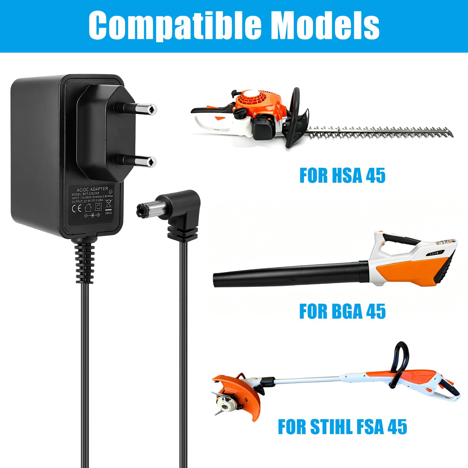 Cavo di ricarica compatibile con Stihl FSA 45, HSA 45, BGA 45, funzionamento a batteria, tagliasiepi