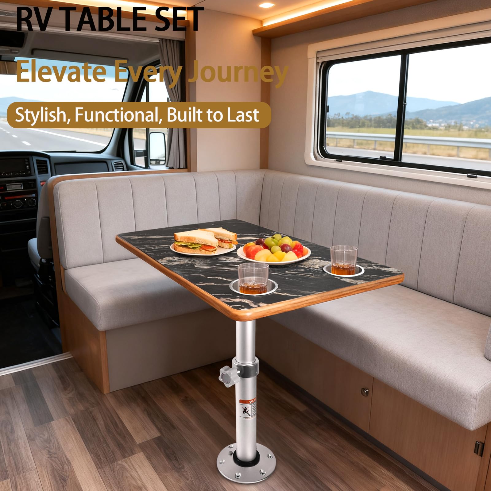 Tavolo regolabile per camper con piano e 2 portabicchieri, versatile tavolo Dinette per camper, con piedistallo girevole, salvaspazio, per camper, rimorchio, barca, marina, 80 x 40 cm