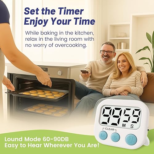 Miniatura 5 de Temporizador digital para niños, temporizador de cocina magnético de cuenta regresiva, temporizadores de alarma fuertes mejorados para cocinar,