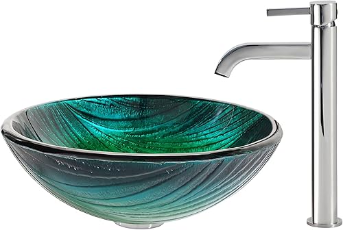 Kraus C-GV-15.394-0.748 in-1007CH Nei - Fregadero de vidrio y grifo Ramus cromado