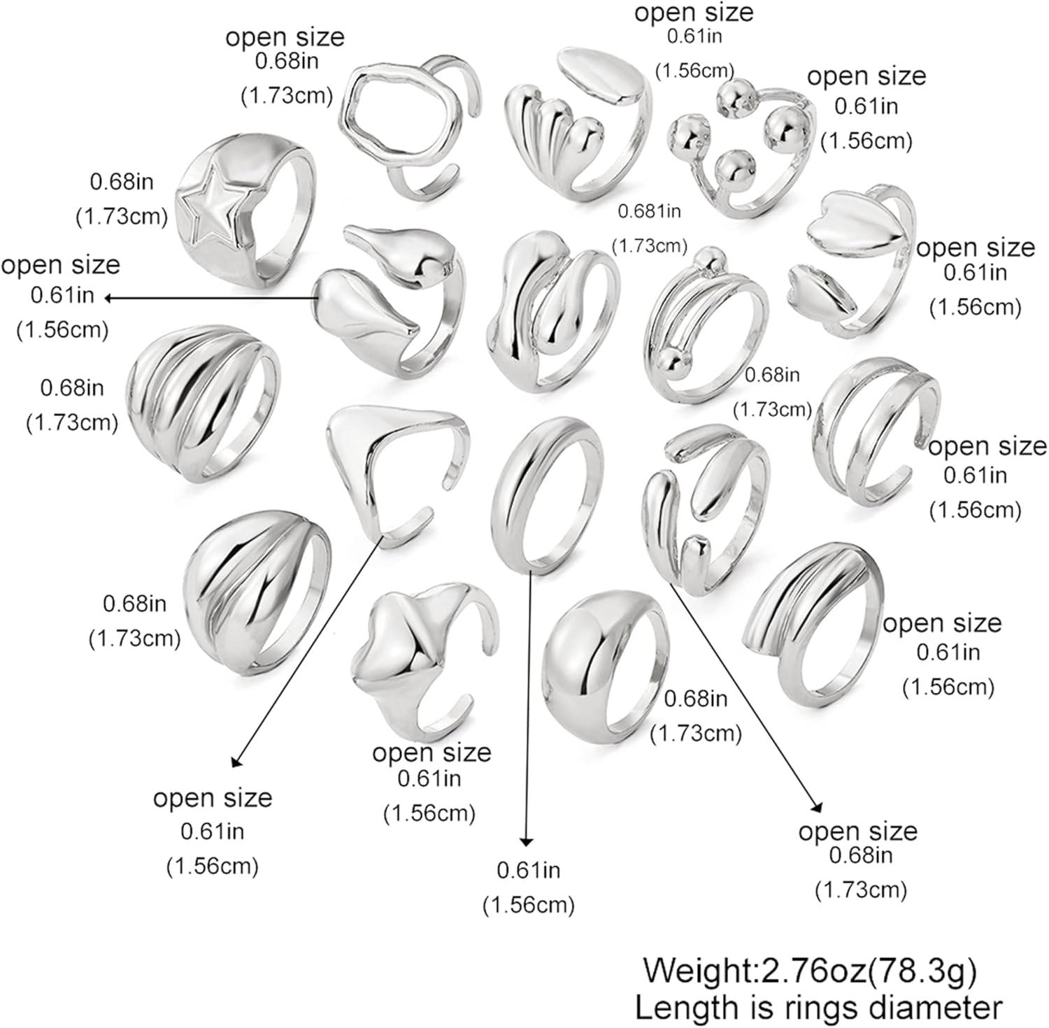 Chunky Rings for Women Non Tarnish 14k Stackable Dome Statement Rings Sets Vintage Dainty Knuckle Open Midi Finger Rings Jewelry Pack Gifts - Image 2