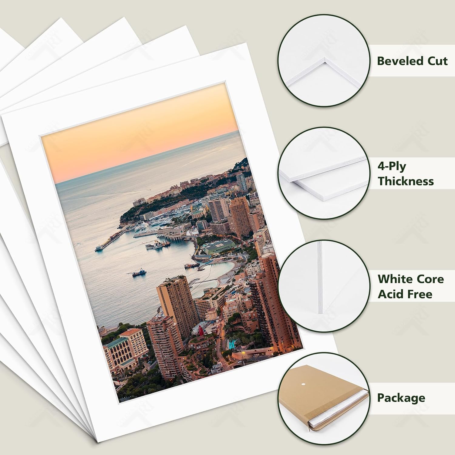 Golden State Art, 5 Pack 6x8 Picture Mats for 5x7 Photos White