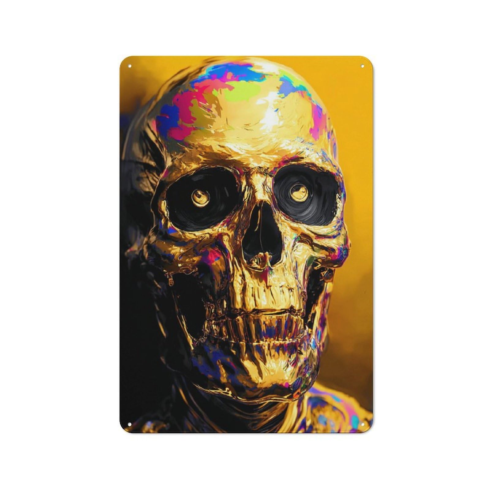 Junmoney Golden Skull Artwork Shop Front Style Decorative Metal Plaque 30X20cm, Shop Wall Decor For Cafe, Bistro, Bakery Or Restaurant