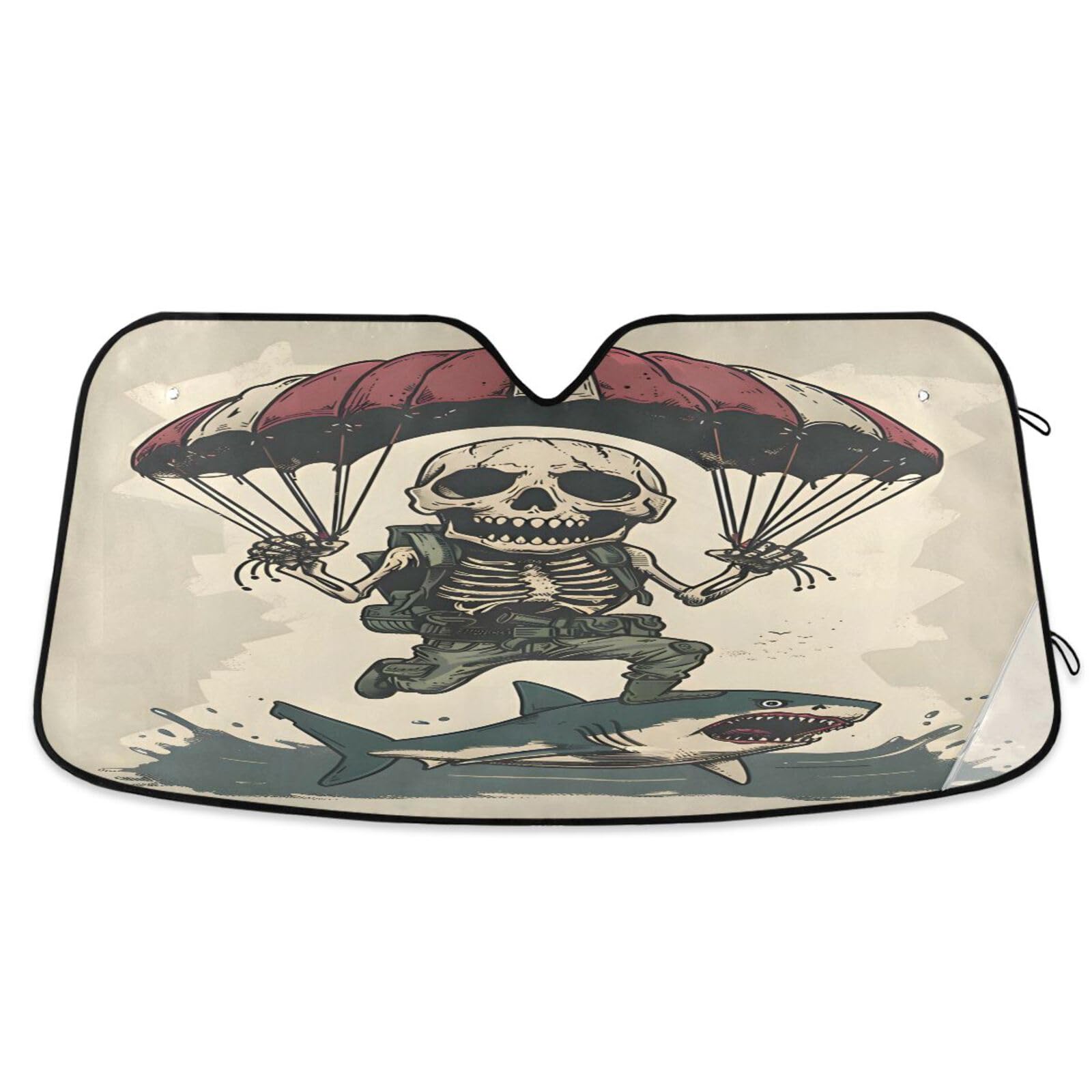 Car Windshield Sun Shade Cartoon Skeleton Paratrooper in Army Fatigues Foldable Car Front Windshield Sunshade Blocks UV Rays Sun Visor Sun Heat Protection for Car Truck SUV to Keep Your Vehicle Cool,M