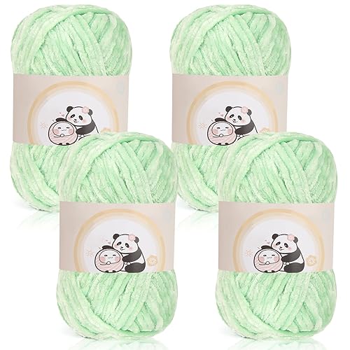 Aeelike 400g Chenille Wolle zum Handstricken, Weich Chunky Chenille Fluffy Strickgarn, Flauschige Samt Velvet Chenille Garn zum Häkeln, Warme Plüschwolle für Mützen, Schals, Decken, Süßwasser Grün - Süßwasser Grün