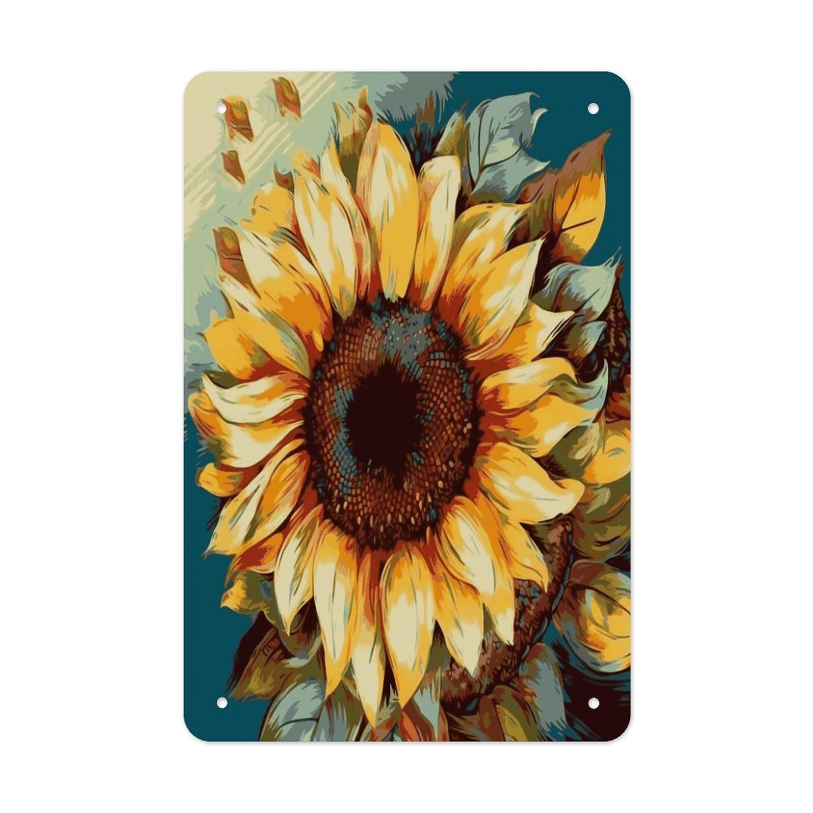 Color Painting Sunflower Metal Tin Sign Wall Decor Funny Retro Sign Weatherproof Metal Wall Art for Indoor Or Outdoor Retro Tin Signs for Kitchen Office Home Bar Decor 11.8 X 7.9 Inch