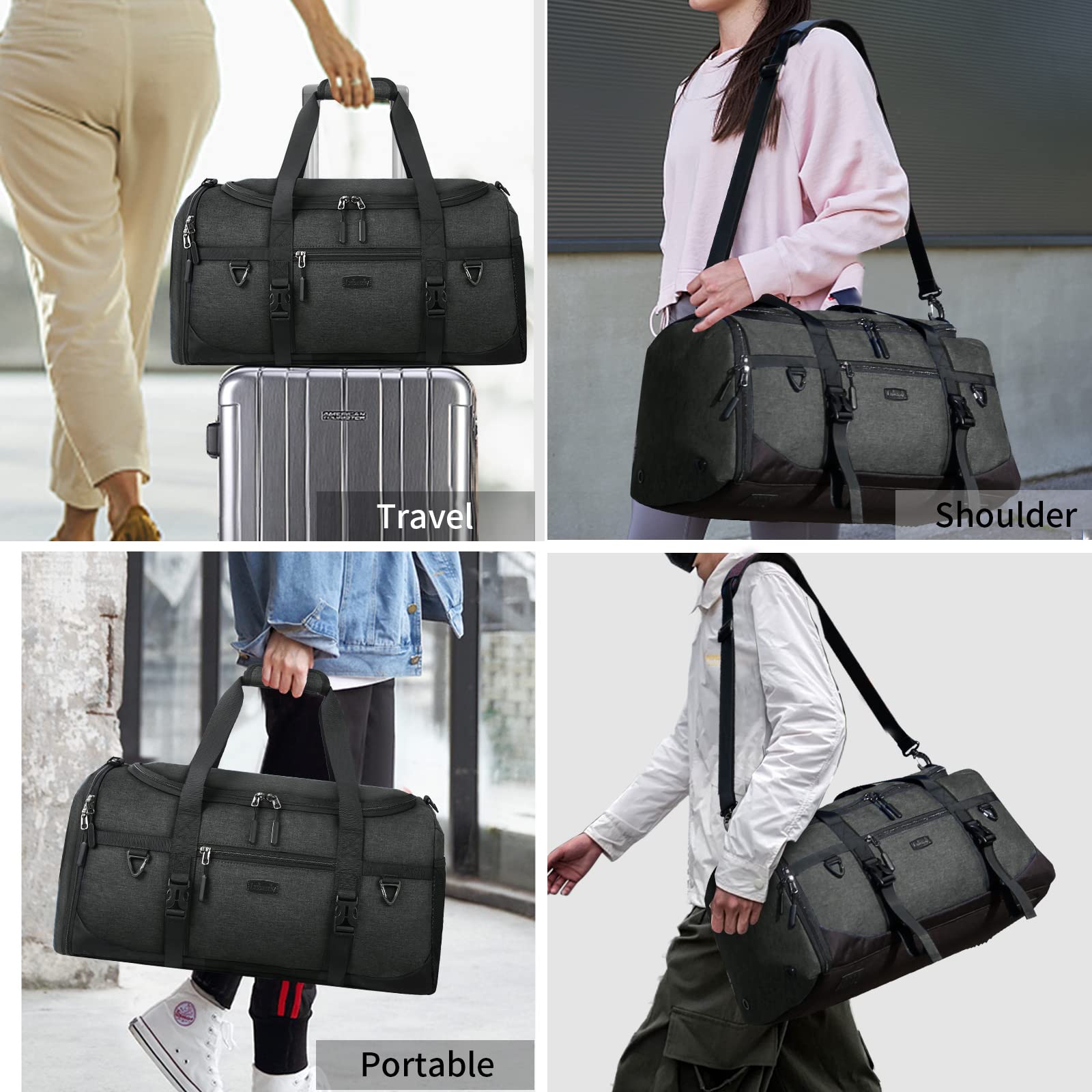 Lubardy Borsone Palestra Uomo Donna 55L Impermeabile Borsone da Viaggio Grande con Asciugamano Palestra e Scomparto Scarpe Duffel Bag Borsa Sportiva Nuoto Nero