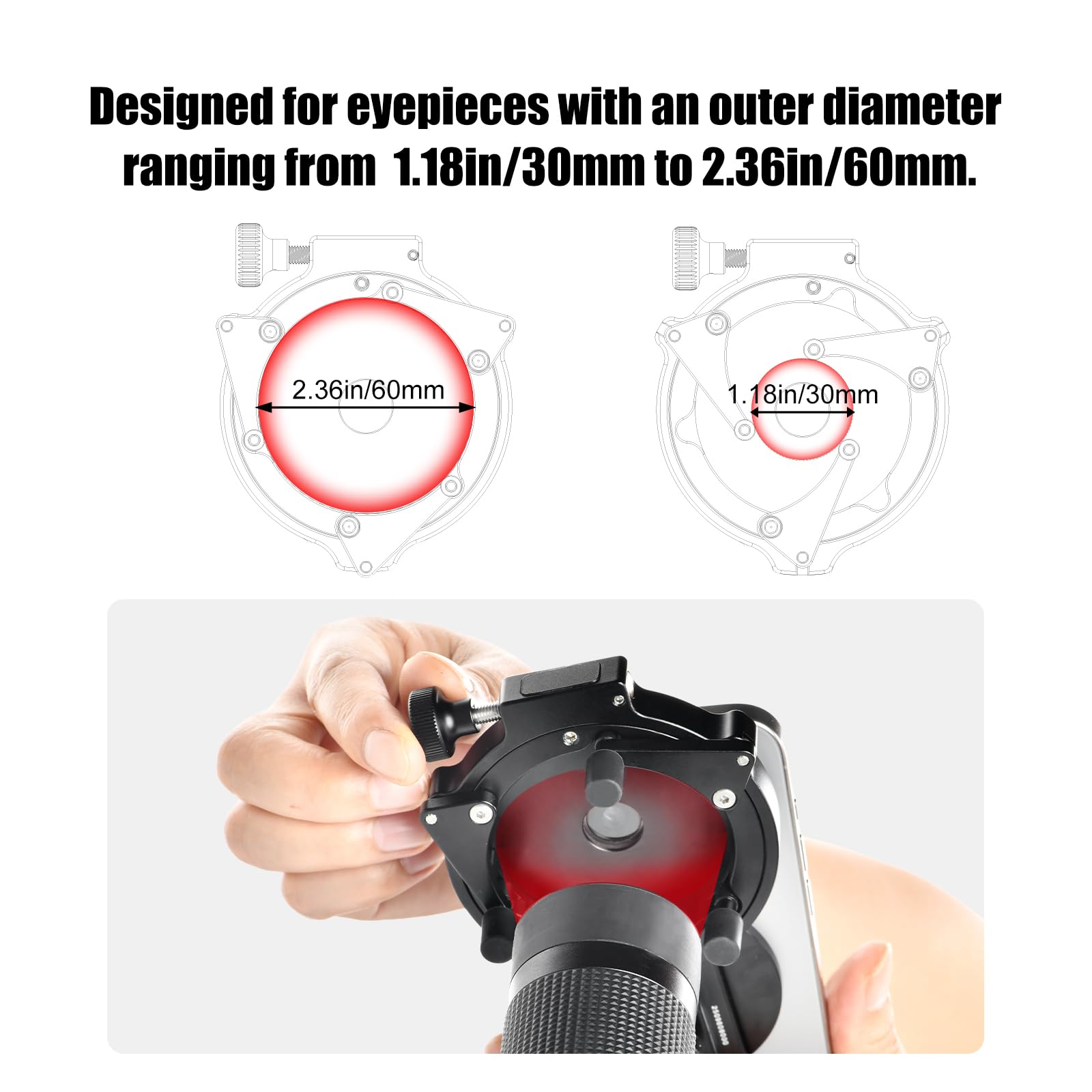 SUNWAYFOTO SPA-3060 - Adaptador de teléfono móvil para prismáticos, soporte universal para binoculares, compatible con el diámetro exterior del ocular 30-60 mm