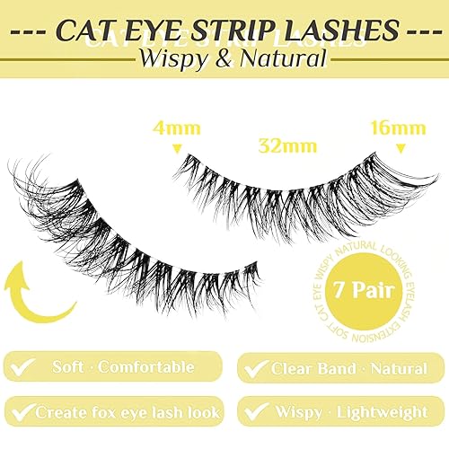 Miniatura 6 de Pestañas de manga de ojo de gato, pestañas finas de 0.787 pulgadas, ojos de zorro, aspecto natural, pestañas postizas de anime Foxy, banda