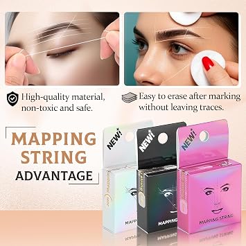 3 Pack Eyebrow Mapping String Pre-inked 20m(64ft) Microblading String for Brow Marking Thread 3 Colors Black White Pink Measuring String for Eyebrow Makeup