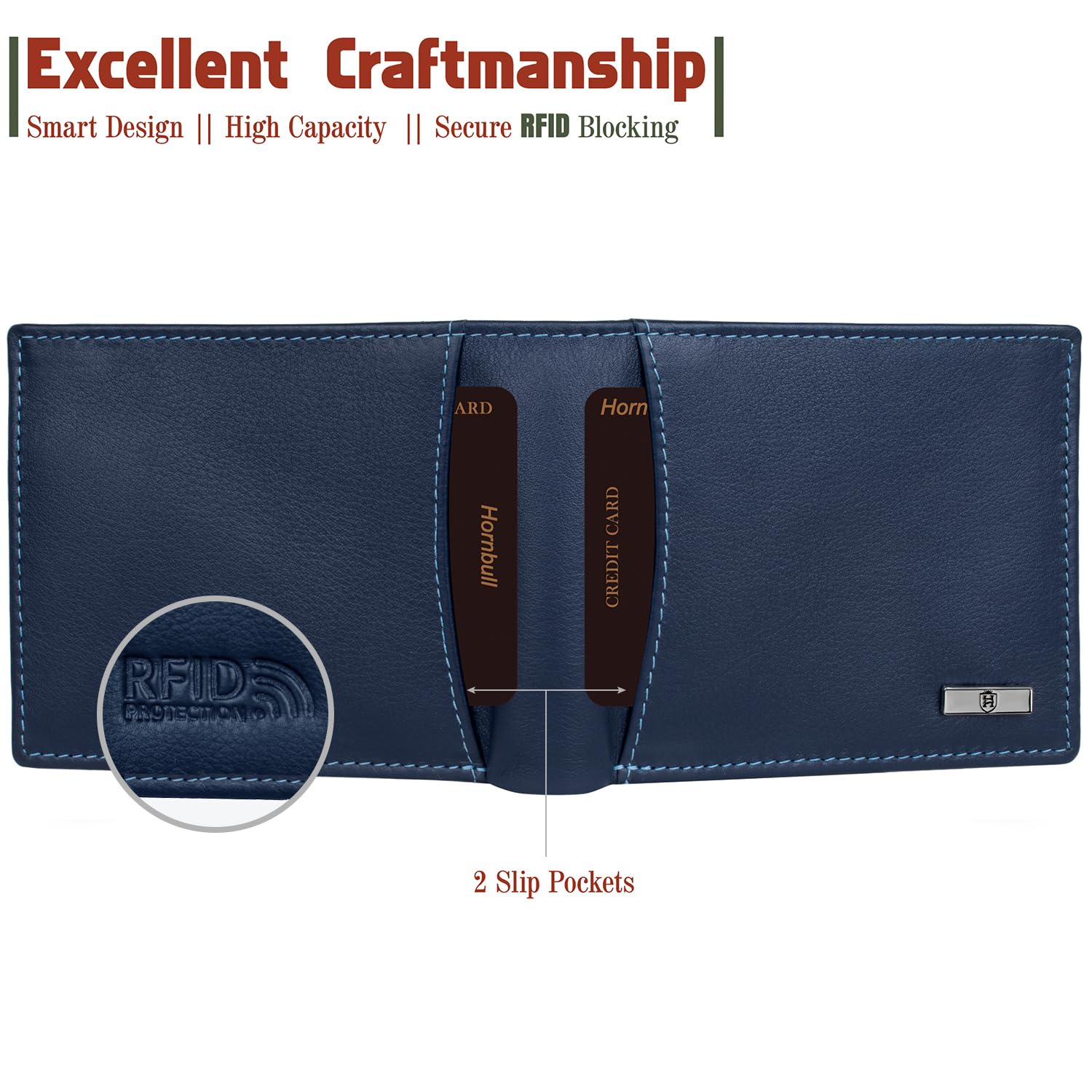 HORNBULL Themes Navy Mens Leather Wallet, Keyring & Pen Combo Gift Set for Men | Valentine's Day Gift Wallet - Image 8 thumbnail