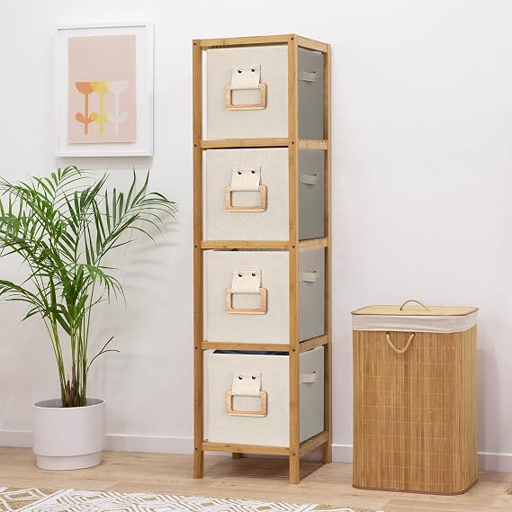 4 Pack 10.5 x 10.5 x 11 Inch Fabric Storage Cubes with Wood Handle