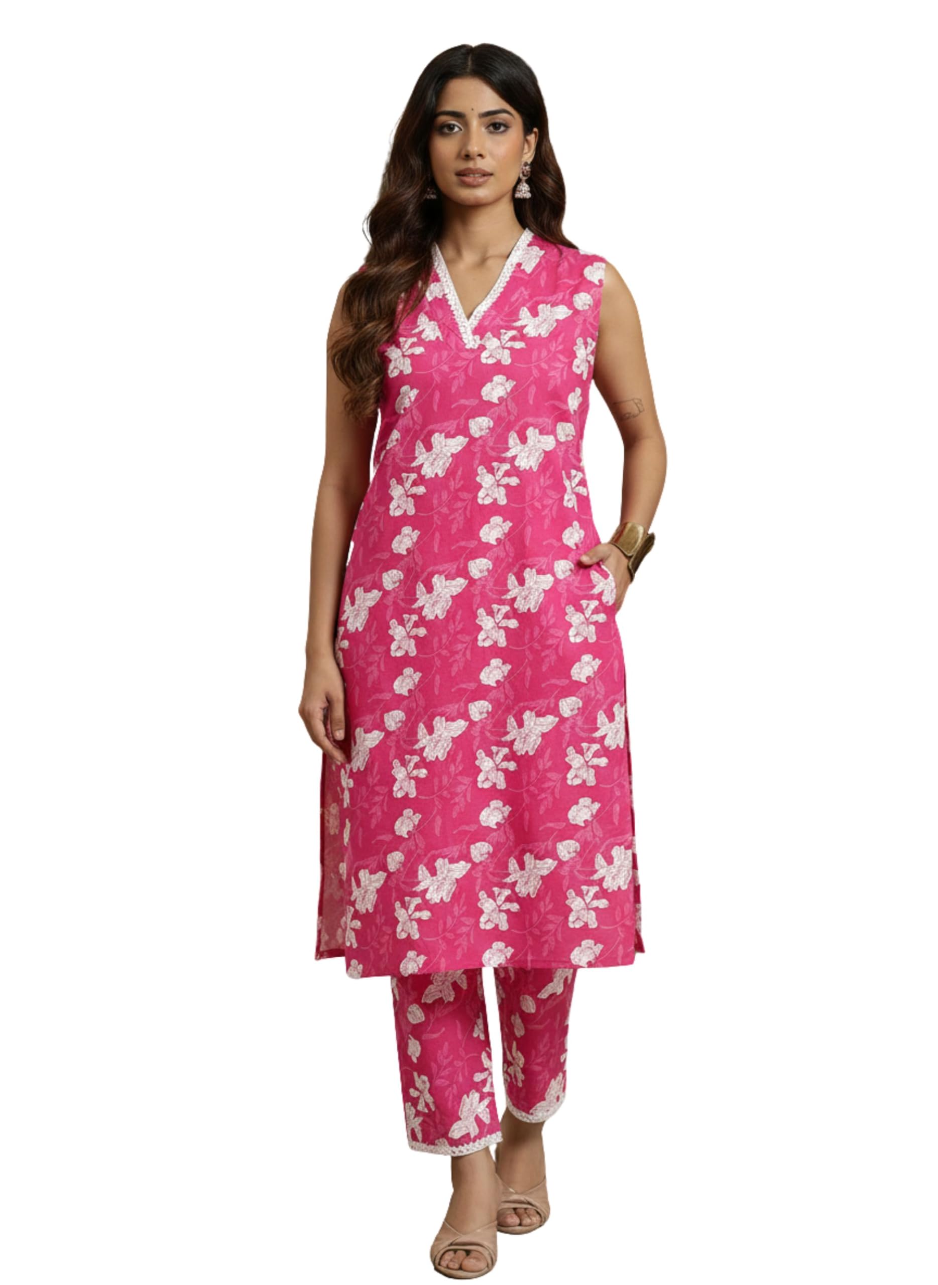 shiv textiles Shiv Textilles Women's Cotton Printed Kurti Pant Set | Ethnic Co-Ord Set for Women Stylish | Summer Wear Cotton Kurta Set with Trousers | Casual & Office Wear Printed Kurti Tops-picture-25