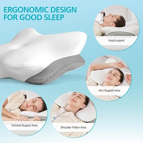 Miniatura 2 de Almohada cervical para aliviar el dolor de cuello y hombros, almohada ergonómica de contorno de espuma viscoelástica con doble altura ajustable,