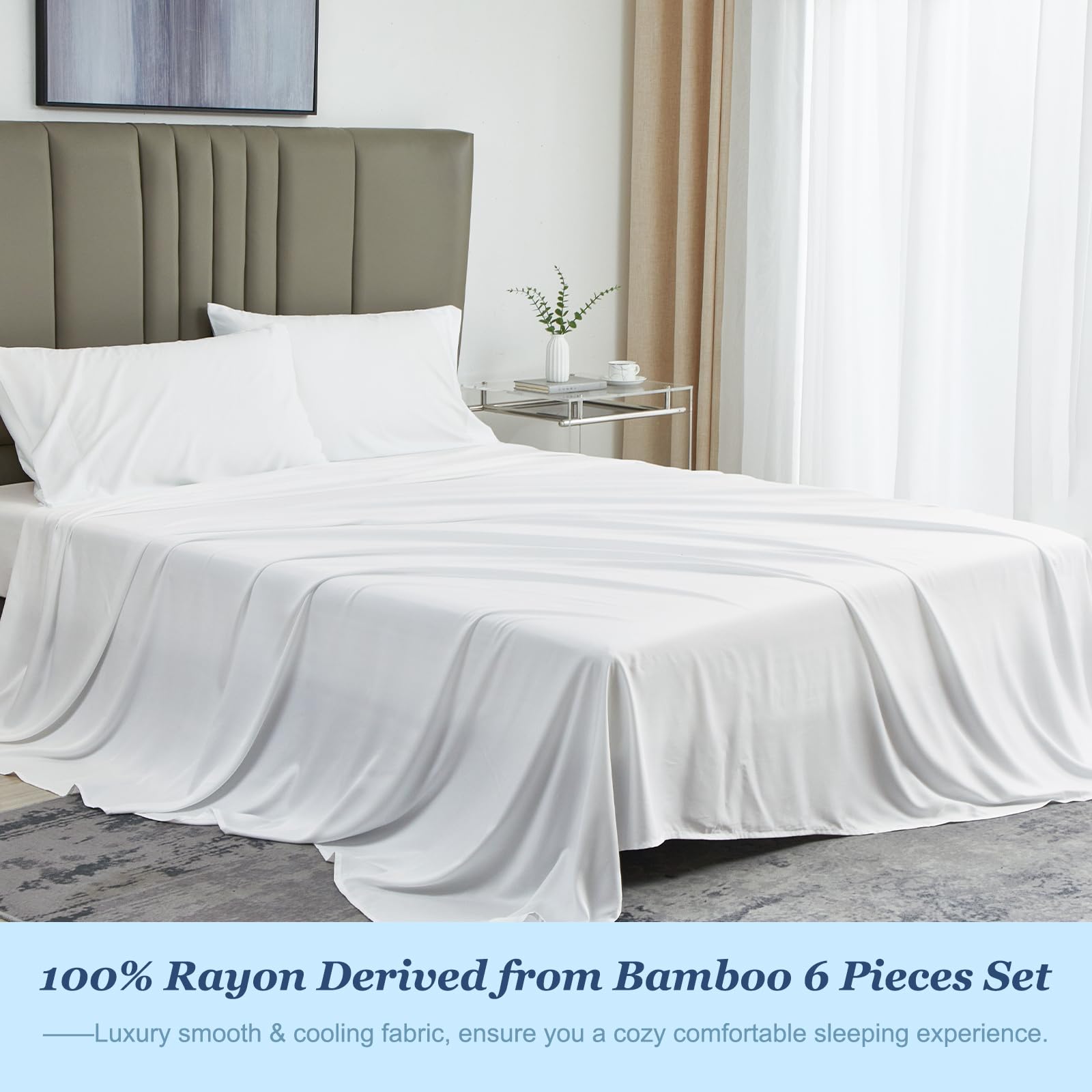 David's Home 6PCS Cooling Sheets Set King Size, 100% Rayon Derived from Bamboo, 16