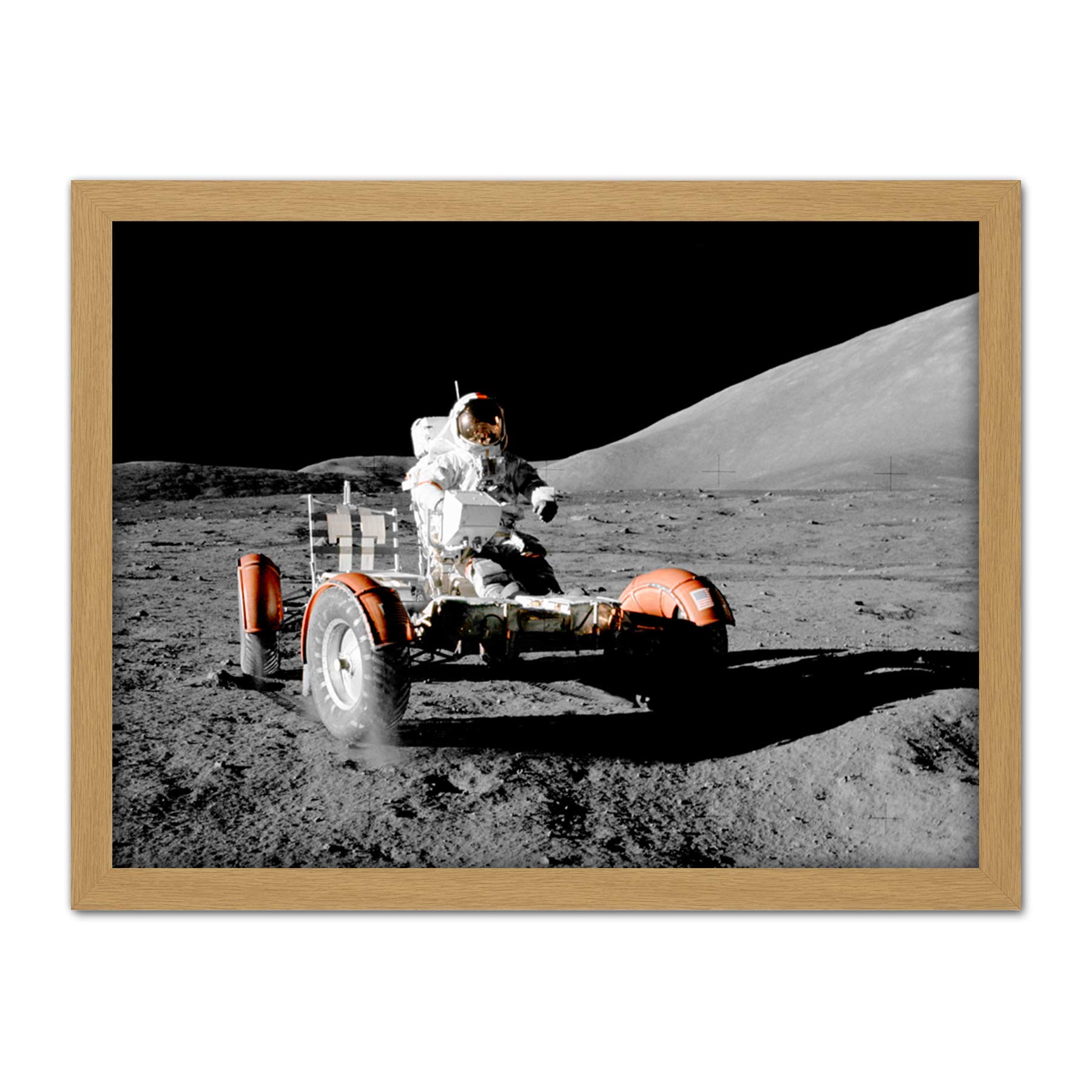 NASA Apollo 17 Lunar Rover Vehicle Moon Photo Wall Art Print - Artery8 - Large Framed - W18 inch x H24 inch
