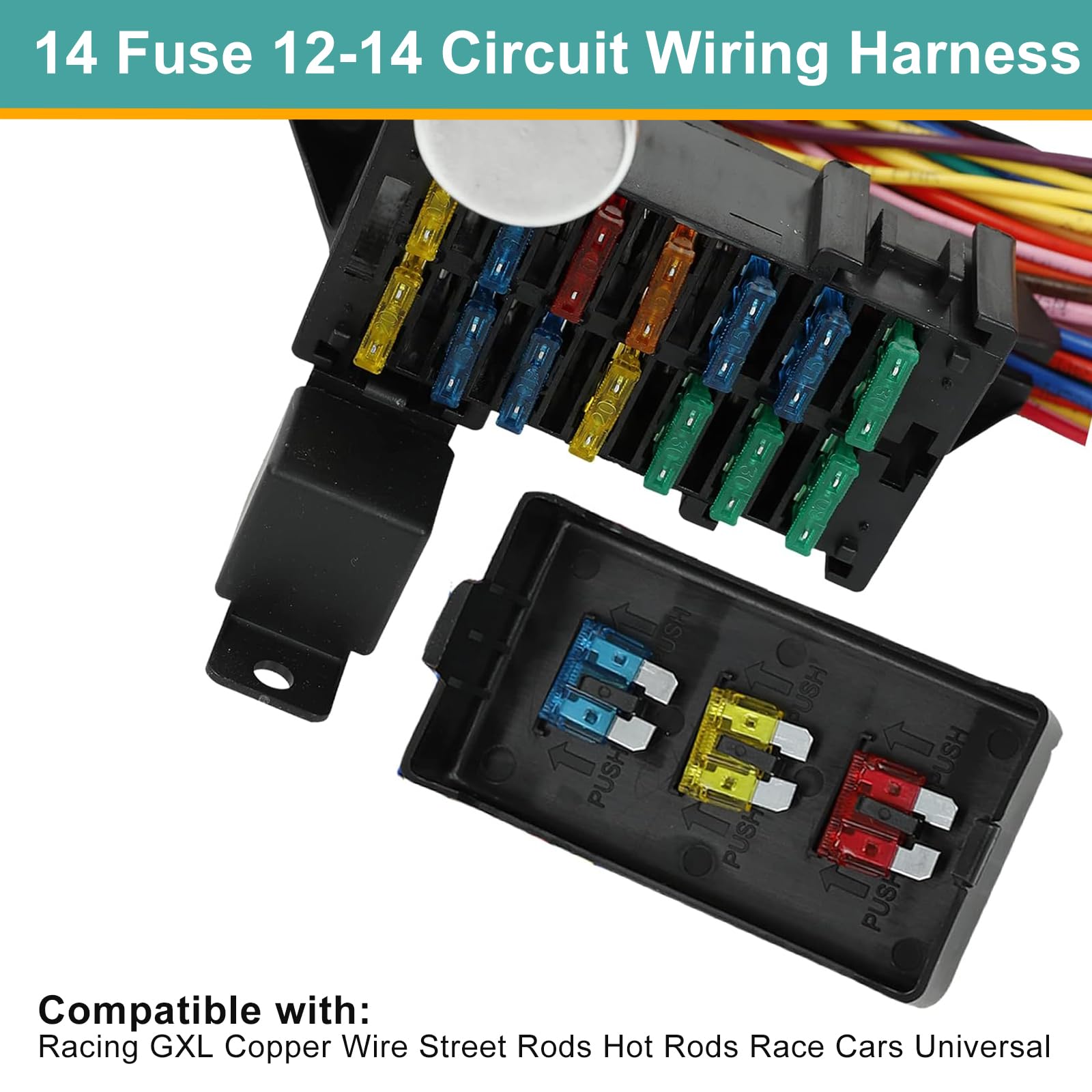 14 Fusibile 12-14 Circuito Cablaggio Racing GXL Filo di Rame Strada Rods Hot Rods Auto Corsa Universale
