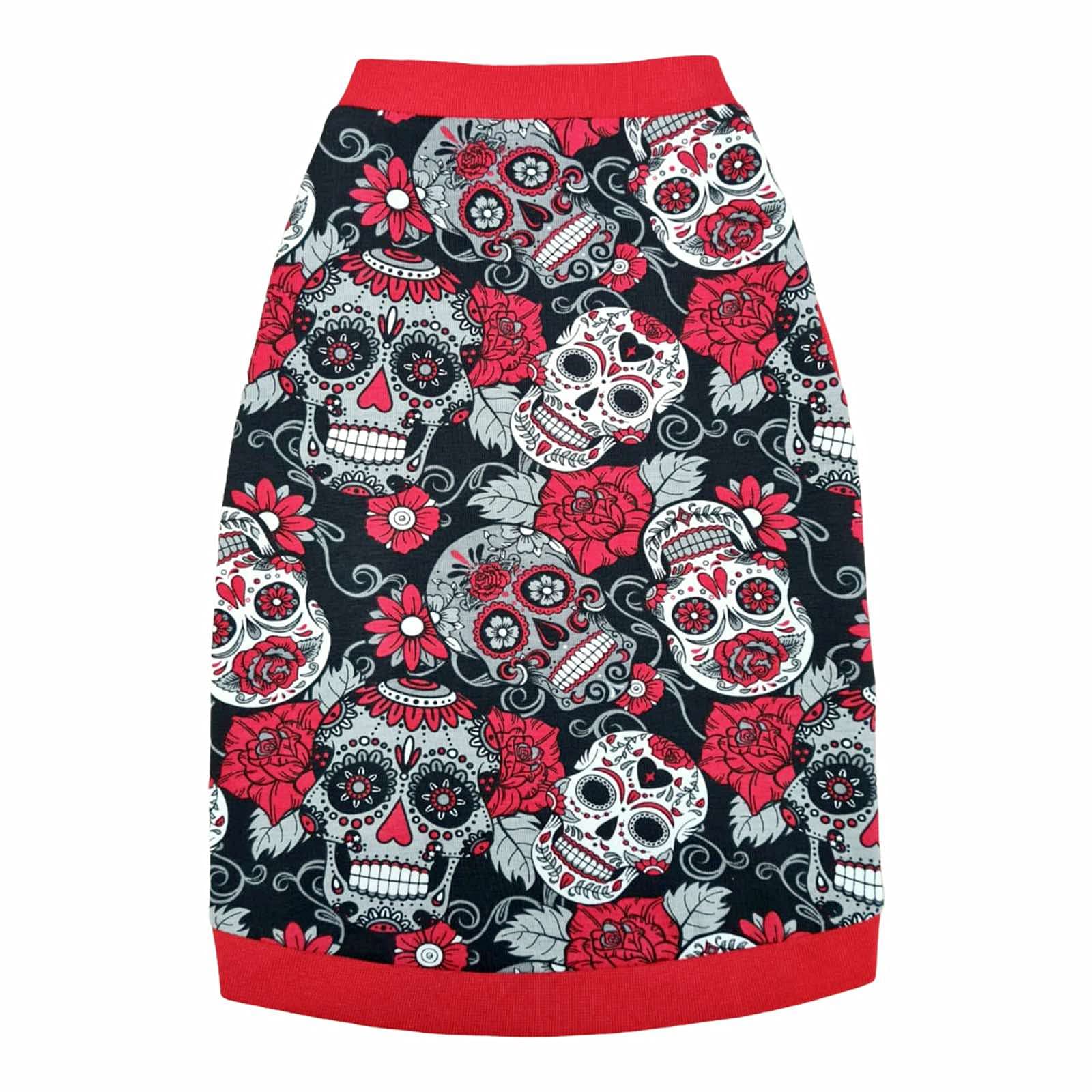 Kotomoda Cat T-Shirt - Red Skulls Design For Sphynx & Hairless Cats, XS Size, Organic Cotton