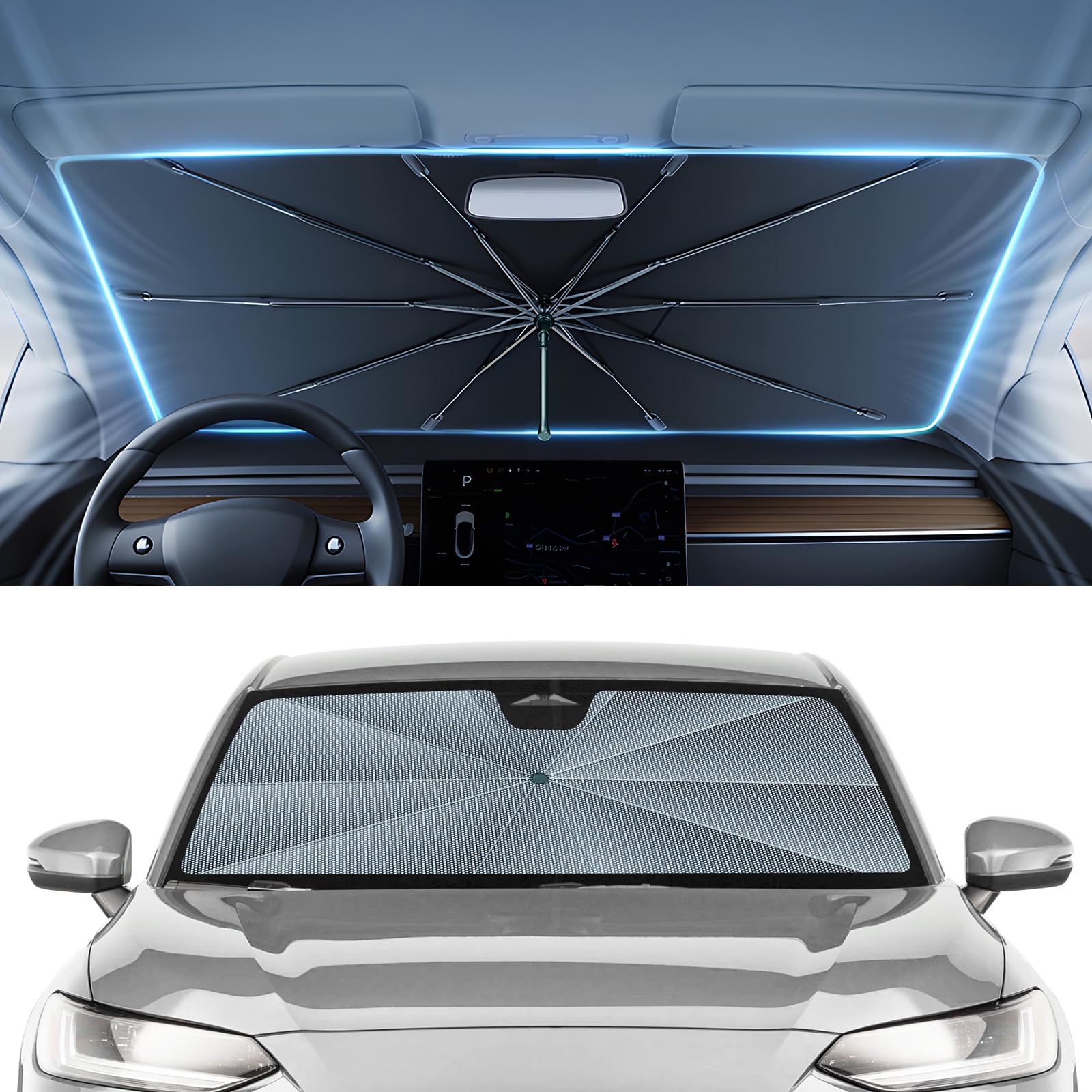 Autorder Windshield Sun Shade Umbrella for 2023-2026 Honda HR-V HRV Accessories,Upgraded Ice Crystal Material,Easy Setup Umbrella Sunshade for Car Windshield,100% Sun Blocking