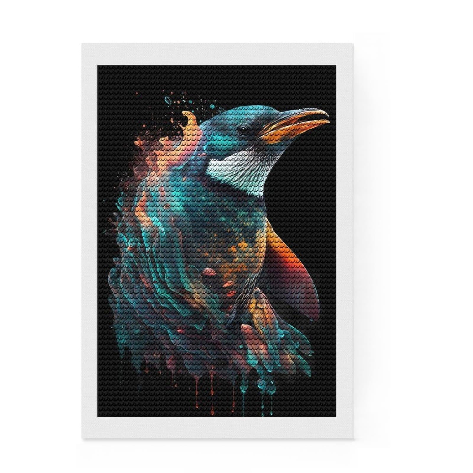 Junmoney Penguin Engaging Diamond Painting Canvas Set 8"x12", Vintage Style Decor, for Beginners, Creative Leisure Activity, Christmas Gift