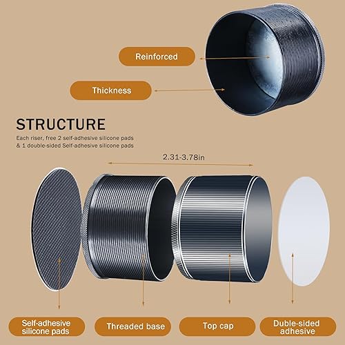 Miniatura 7 de Tocawe Elevadores de cama redondos de metal, de 2 a 3.8 pulgadas, ajustables, elevadores de cama resistentes para marco de cama, sofá y mesa,