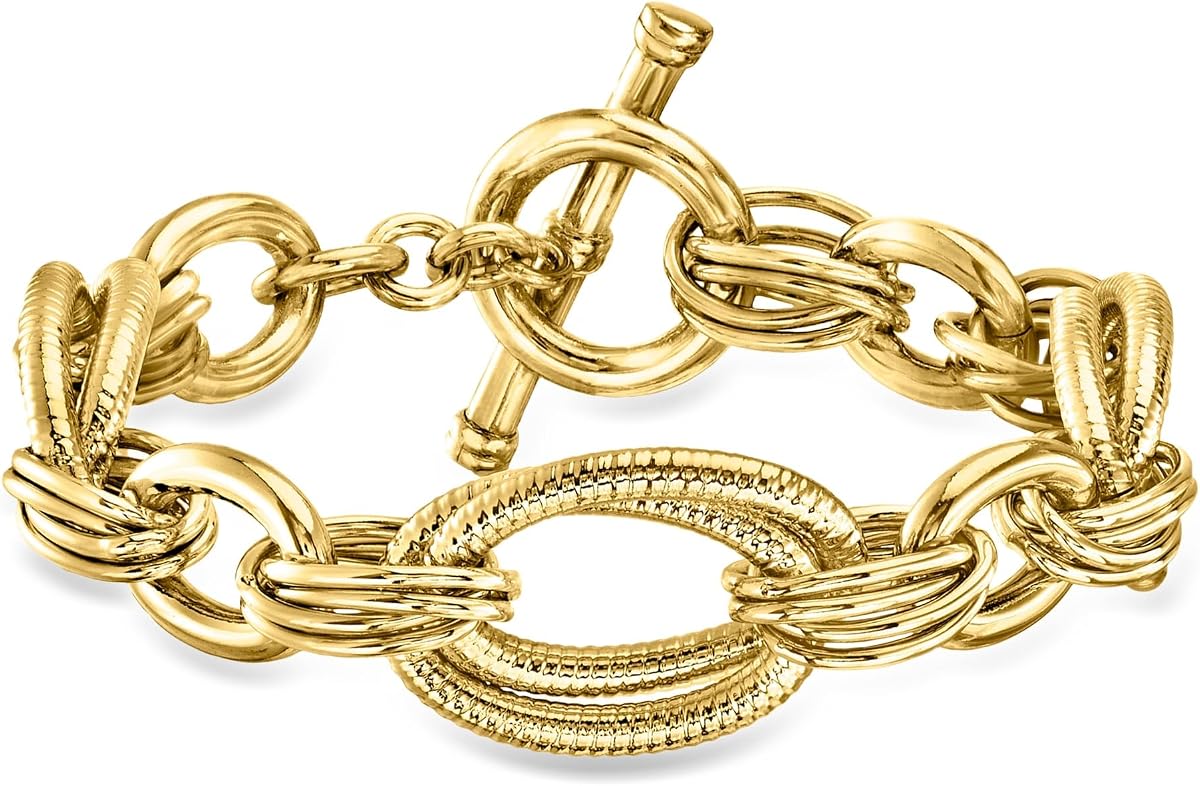 Italian 14kt Yellow Gold-Plated Oval-Link Toggle Bracelet