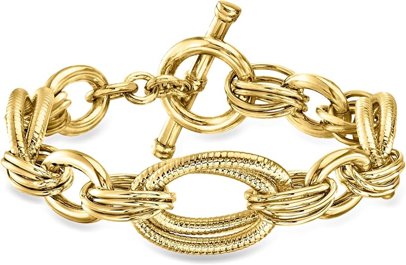 Italian 14kt Yellow Gold-Plated Oval-Link Toggle Bracelet